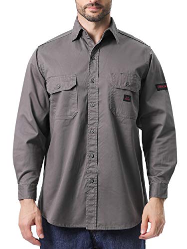 Product Cover Titicaca FR Uniform Shirt Flame Resistant Men's Cotton 7.5oz Lightweight Long Sleeve Gray Shirt, Large