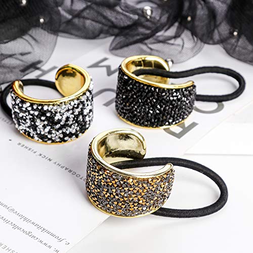 Product Cover DEEKA Rhinestone Glitter Ponytail Holder Cuffs Elastic Hair Tie Band Pack of 3 for Women