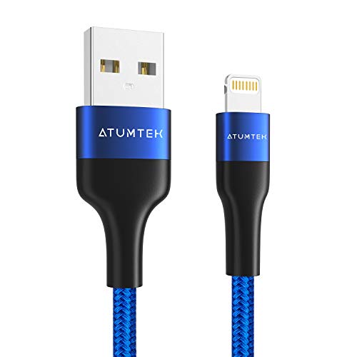 Product Cover ATUMTEK iPhone Charger Cable [Apple MFi Certified] 1M/3.3ft Lightning to USB Cable Nylon Braided Charging Cable for New AirPods, iPhone 11/11 Pro/XS Max/XS/XR/X/8/7/6s/6 Plus, iPad and iPod - Blue