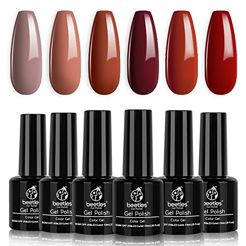 Product Cover Beetles Gel Nail Polish Set, Caramel Collection UV Gel Nail Polish Kit 6 Colors Nail Gel Home Manicure Christmas Gift for Women