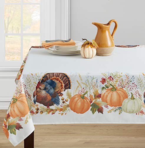 Product Cover Benson Mills Autumn Gathering Printed Tablecloth for Thanksgiving, Harvest and Fall (Thankful Turkey, 60
