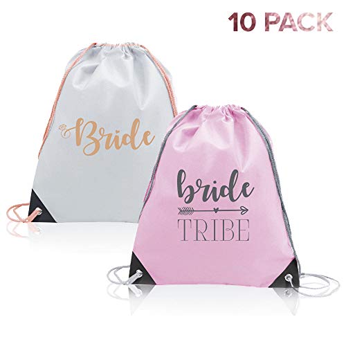Product Cover BabyPop! Bride Tribe Drawstring Bags for Bachelorette Party Celebrations | 10 Piece Party Favor Gift Set for Bride to Be in Rose Gold and Bridesmaids Pink by BabyPop!