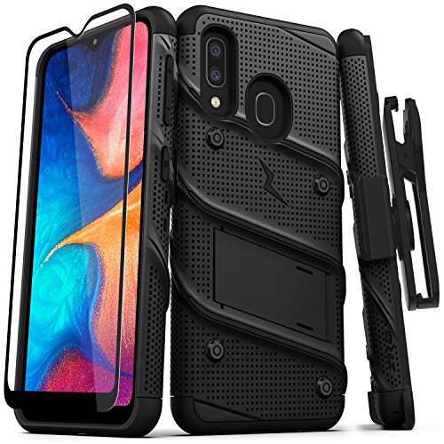 Product Cover ZIZO Bolt Series Samsung Galaxy A20 Case | Heavy-Duty Military-Grade Drop Protection w/Kickstand Included Belt Clip Holster Tempered Glass Lanyard Galaxy A50 - Black