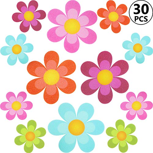 Product Cover 30 Pieces Non Slip Bathtub Stickers Adhesive Decals with Bright Colors, Daisy Bath Treads and Anti-Slip Appliques for Bath Tub, Stairs, Shower Room and Other Slippery Surfaces, Multi-Color Flowers