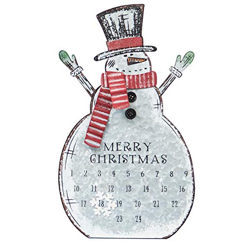 Product Cover Sunnyglade Christmas Advent Calendar Metal Snowman Table Top Decoration Wall Hanging Décor Christmas Ornaments with 24 Day Countdown for Christmas Holiday Home Door Decor Party Supplies