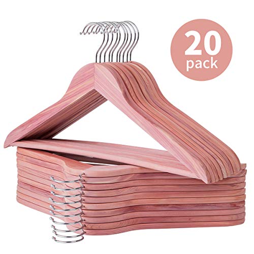 Product Cover Solid Cedar Hangers 20 Pack, Sturdy Wooden Hangers with 360 Degree Swivel Hook, Smooth Surface Wood Coat Hangers with Cedar Scent for Refreshing Closet