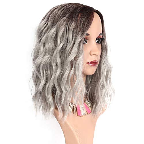 Product Cover 14 Inches Gray Short Bob Wigs Natural Curly Hair Shoulder Length Synthetic Wigs Cosplay Wig for Women Professional by Monci