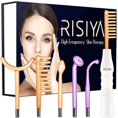 Product Cover Risiya High Frequency Facial Machine, Portable Handheld Skin Therapy Wand - Skin Tightening - Wrinkle Reducing - Dark Circles - Puffy Eyes Beauty Skin Care Tool