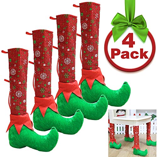Product Cover Christmas Table Decorations 4Pack Christmas Table Leg Covers Xmas Stockings Santa Feet Shoes Legs Slippers Prevent Scraping Reduce Noise Party Festival Decorations Christmas Novelty Gift Favors