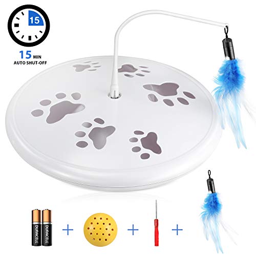Product Cover Interactive Cat Toys - Funny Cat Toys for Kitten Training - Electronic Cat Toy, Cat Feeder Toys Feather Teaser - Smart Cat Toys With Bird Sound - Cat Chase Toy ( Auto Off Timer & Battery Included)
