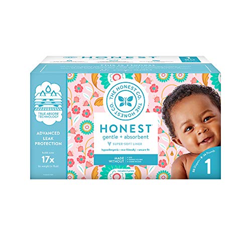 Product Cover The Honest Company Club Box Flower Child Diapers with Trueabsorb Technology, Size 1, 80Count