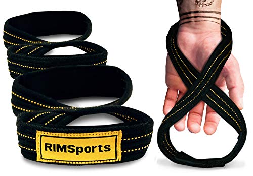 Product Cover RIMSports Figure 8 Straps-Premium Deadlift Straps for Weight Lifting and Power Lifting -Non Slip Neoprene Padded Weight Lifting Straps(Black, 70 cm)