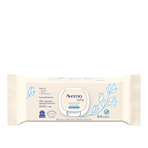 Product Cover Aveeno Baby Sensitive All Over Wipes with Aloe & Natural Oat Extract for Face, Bottom & Hands, pH-Balanced, Hypoallergenic, Fragrance-, Phthalate-, Alcohol- & Paraben-Free Formula, 64 ct (Pack of 3)