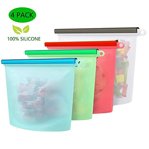 Product Cover Yibaision Silicone Food Storage Bag Reusable Leakproof Ziplock Sous Vide Bag for Sandwich Snack Vegetable Fruit Meat Milk Dog Food - Bpa Free Food Grade