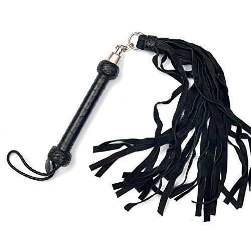 Product Cover Bare Sutra Horse Crop Flogger | Handmade Genuine Leather Whip | Horse & Bull Sturdy Training Whip | Heavy Duty Cow Hide Leather Plait Handle with Wrist Wrap & Suede Strips Cattle Flogger (3 ft, Black)