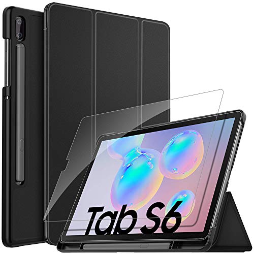 Product Cover ELTD Built-in 9H HD Screen Protector and Case for Samsung Galaxy  Tab S6 SM-T860(Wi-Fi) SM-T865(LTE) 10.5 Inch 2019 Ultra Slim Smart Folding Auto Wake and Sleep Cover Case(Black)