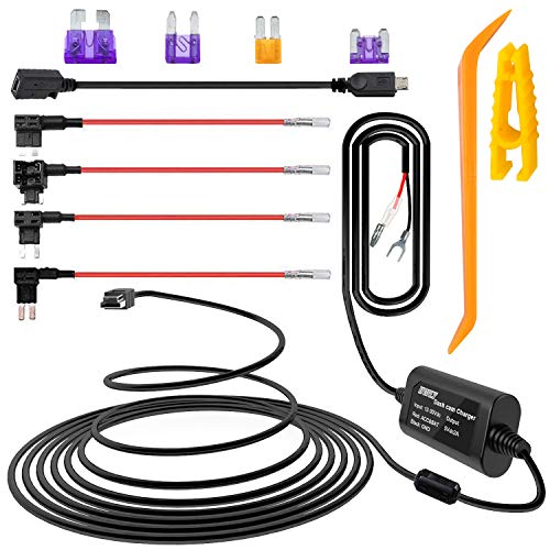 Product Cover iiwey Dash Cam Hardwire Kit with Mini/Micro Port, 13ft Dashboard Camera Car Charger Cable Kit 12V- 24V to 5V, Power Adapter with LP/Mini/ATO/Micro2 Fuse for Dash Cam, GPS Navigator, Radar Detector