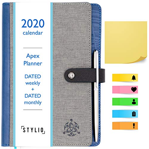 Product Cover STYLIO APEX Planner 2020. Fully Dated Monthly, Weekly & Daily Calendar Planner. Bonus Planner Stickers & Executive Pen. Faux Leather Agenda. Academic/School Schedule for College Students & Teachers