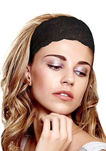 Product Cover ShariRose Stunning Stretch Wide Floral Lace Headbands in Many Beautiful Colors Handmade (Fancy Black)