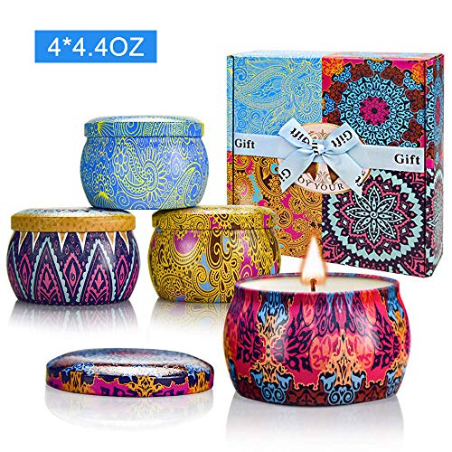 Product Cover Yinuo Candle Women Scented Candles Set, 100% Soy Wax Portable Tin Candles, Stress Relief and Aromatherapy for Bath Yoga Thanksgiving Gifts Set for Mother's Day Birthday Valentine's Day