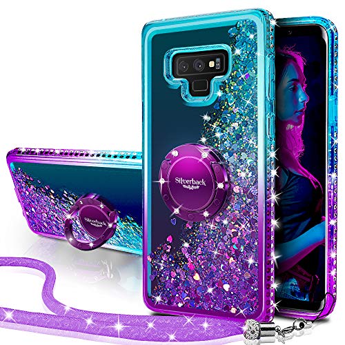 Product Cover Silverback Galaxy Note 9 Case, Moving Liquid Holographic Sparkle Glitter Case with Kickstand, Bling Diamond Rhinestone Bumper W/Ring Slim Samsung Galaxy Note 9 Case for Girls Women -Purple