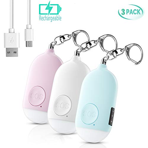 Product Cover Safesound Personal Alarm Siren Song 3 Pack - 130dB Self Defense Alarm Keychain Emergency LED Flashlight with USB Rechargerable - Security Personal Protection Devices for Women Girls Kids Elderly