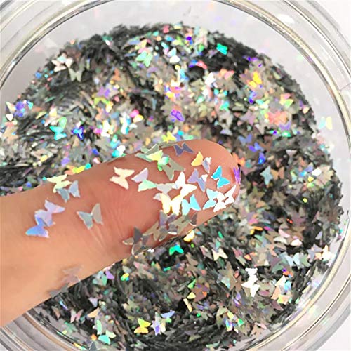Product Cover Butterfly Confetti Glitter Laser Sequins for DIY Crafts, Nail Art Decoration, Party Decoration - Holographic Silver, 4mm, 10g