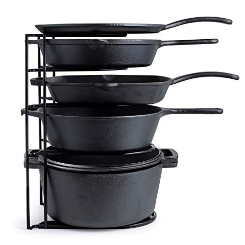 Product Cover Heavy Duty Pan Organizer, Extra Large 5 Tier Rack - Holds a Dutch Oven - Durable Steel Construction - Space Saving Kitchen Storage - No Assembly Required - Black. 15-inch