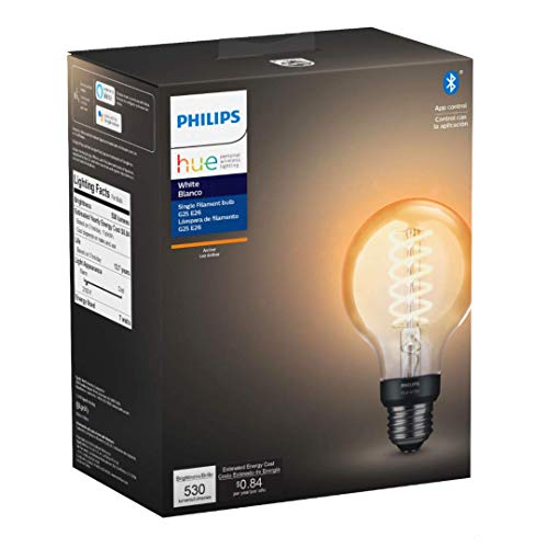 Product Cover Philips Hue White Filament Globe G25 LED smart vintage bulb, Bluetooth & Hub compatible (Hue Hub Optional), voice activated with Alexa