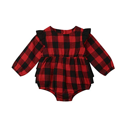 Product Cover Newborn Baby Girl Christmas Buffalo Plaid Ruffle Romper Bodysuit Fall Outfit Clothes