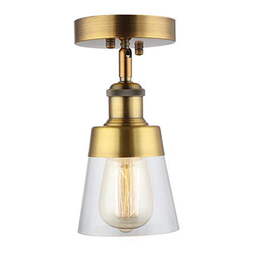 Product Cover Fivess Lighting Antique Gold Flush Mount Light Fixture Clear Glass Semi Flush Mount Ceiling Light for Hallway Bathroom Entryway Kitchen Farmhouse