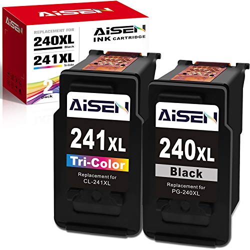Product Cover AISEN Remanufactured Canon Ink Cartridges 240 and 241 Replacement for Canon PG-240XL 240 XL CL-241XL 241 XL Used in PIXMA MG3620 TS5120 MX472 MX452 MG3522 MG2120 MG3520 MG3220 (1 Black 1 Tri-Color)