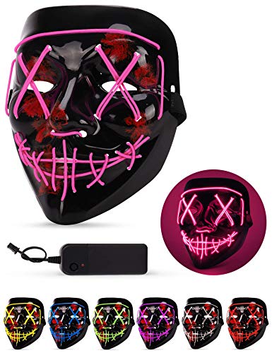 Product Cover Sago Brothers Scary Halloween Mask, LED Light up Mask Cosplay, Glowing in The Dark Mask Costume 3 Lighting Modes, Halloween Face Masks for Men Women Kids - Pink