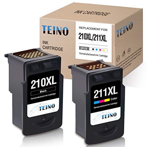 Product Cover TEINO Remanufactured Ink Cartridges Replacement for Canon 210XL PG-210XL 211XL CL-211XL for PIXMA MX410 MP495 MP250 MP280 MP260 MX340 MX330 MX420 MP480 MP240 IP2702 (Black, Tri-Color, 2 Pack)