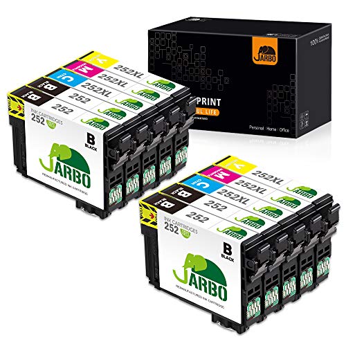 Product Cover JARBO Remanufactured Ink Cartridge Replacement for Epson 252XL 252 XL T252 T252XL to use with Workforce WF-3640 WF-3620 WF-7110 WF-7710 WF-7720 Printer (4BK, 2C, 2M, 2Y) 10 Packs