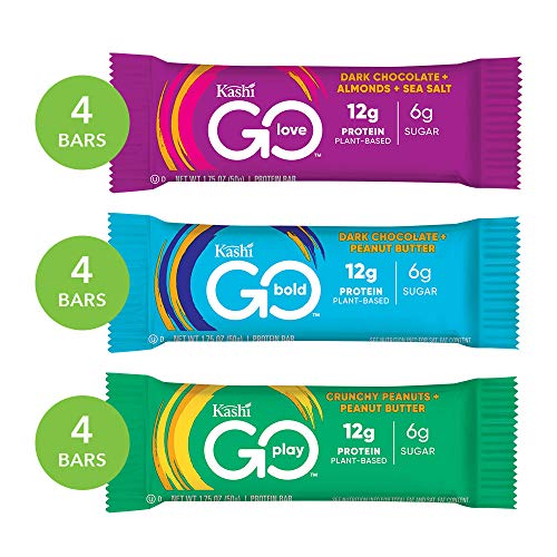 Product Cover Kashi Go Variety Pack Protein Bars - Dark Chocolate Almond Sea Salt | Crunchy Peanut Butter | Dark Chocolate Peanut Butter | Vegan | Non-Gmo, 21 Oz, (Pack Of 3 - 4ct Boxes)