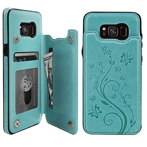 Product Cover Vaburs S8 Plus Case Wallet with Card Holder, Embossed Butterfly Premium PU Leather Double Magnetic Buttons Flip Shockproof Protective Case Cover for Samsung Galaxy S8 Plus (Green)