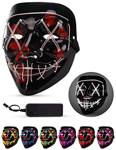 Product Cover Sago Brothers Scary Halloween Mask, LED Light up Mask Cosplay, Glowing in The Dark Mask Costume 3 Lighting Modes, Halloween Face Masks for Men Women Kids - White