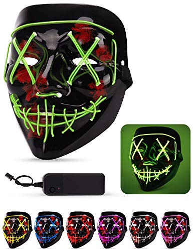 Product Cover Lizber Halloween Mask, Led Light Up Mask with Neon Wires, Adjustable Scary Masquerade Glow Mask for Festivals, Parties, Carnivals and Raves, Glowing Mask for Men, Women, Kids, Neon Green