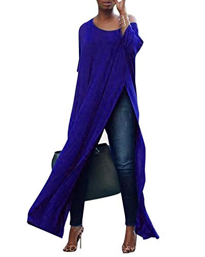 Product Cover Kenoce Women's Off Shoulder Tops Long Maxi 3/4 Sleeves Side Split Shirt Dress Asymetrical Casual Loose Tunic Blouses