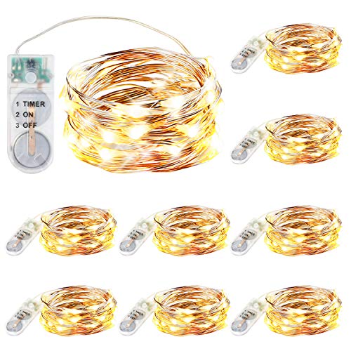 Product Cover 9 Pack Upgraded Fairy String Lights with Timer, 7.2FT 20 LED Warm White Fairy Lights Battery Operated, Mini Copper Wire Firefly Bunch Lights for Mason Jars Christmas Decorating, Gift for Crafter Women