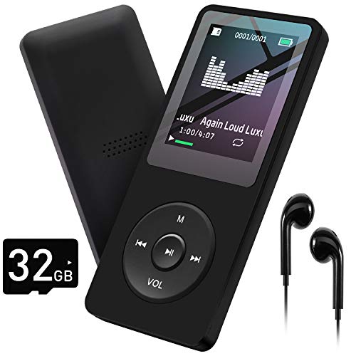 Product Cover MP3 Player 32GB with Speaker FM Radio Earphone Portable HiFi Lossless Sound MP3 Mini Music Player Voice Recorder E-Book HD Screen 1.8 inch Black Support up to 128GB
