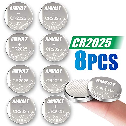 Product Cover 8 Pack AmVolt CR2025 Battery 3 Volt Lithium Battery Coin Button Cell 2020 Expiry Date