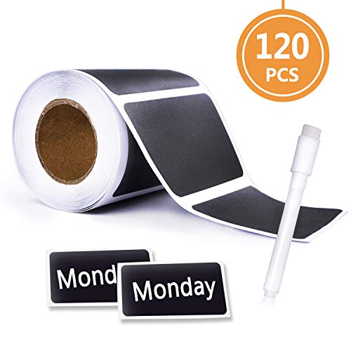 Product Cover Chalkboard Labels-120 pcs Waterproof Reusable Blackboard Stickers with 1 Free Erasable Chalk Pen for Mason Jars, Parties, Craft Rooms, Weddings, Store and Decoration and Organize Your Home & Kitchen