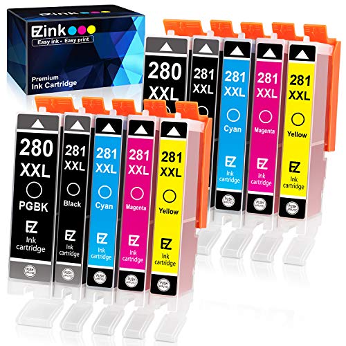 Product Cover E-Z Ink (TM) Compatible Ink Cartridge Replacement for Canon 280 281 PGI-280XXL CLI-281XXL for PIXMA TR7520 TR8520 TS6120 TS6220 TS6320 TS8120 TS8220 TS9120 TS9520 TS9521C TS702 Printer (10 Pack)