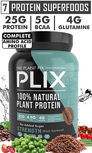 Product Cover Plix The Plant Fix Strength Vegan Post Workout Plant Protein, Café Mocha, Antioxidants, Digestive Enzymes, 25 g Plant Protein (1 KG Jar, No Added Sugar)