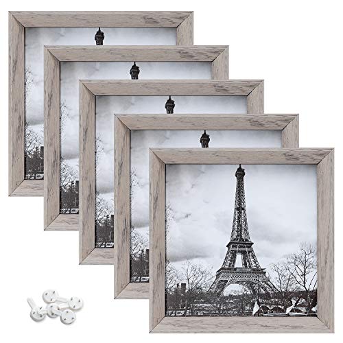 Product Cover upsimples 5x5 Picture Frames with High Definition Glass,Rustic Photo Frames for Wall or Tabletop Display,Set of 5