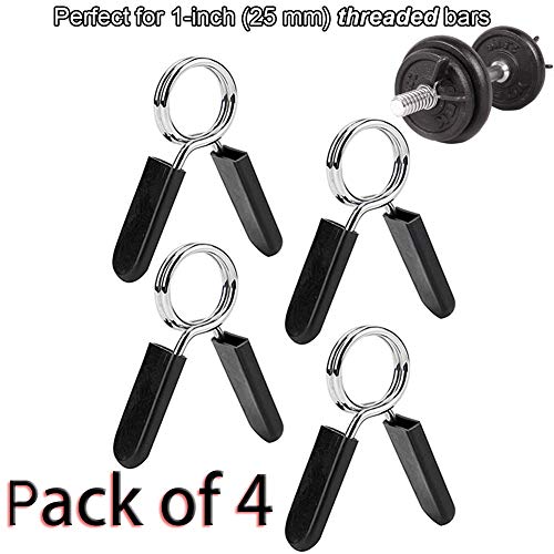 Product Cover Lestino 1 inch (25 mm) Dumbbell Spring Collars (Pack of 4), Exercise Collars Barbell Clip Clamps for 1 inch Olympic Weight Bar Threaded Dumbbells Gym Fitness Training Weight-Lifting