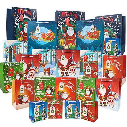 Product Cover 48pcs Christmas Gift Bags and Gift Tags, 5 Sizes Goodie Paper Treat Bags for Wrapping Holiday Gifts and Party Favors