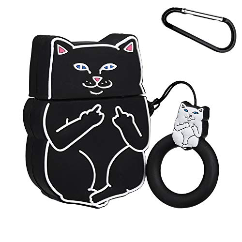 Product Cover Gift-Hero Compatible with Airpods 1&2 Soft Silicone Cute Case,Cartoon 3D Fun Animal Funny Cool Kawaii Designer Kits Character Skin Fashion Cover for Girls Boys Kids Teens Air pods(Black Finger cat)